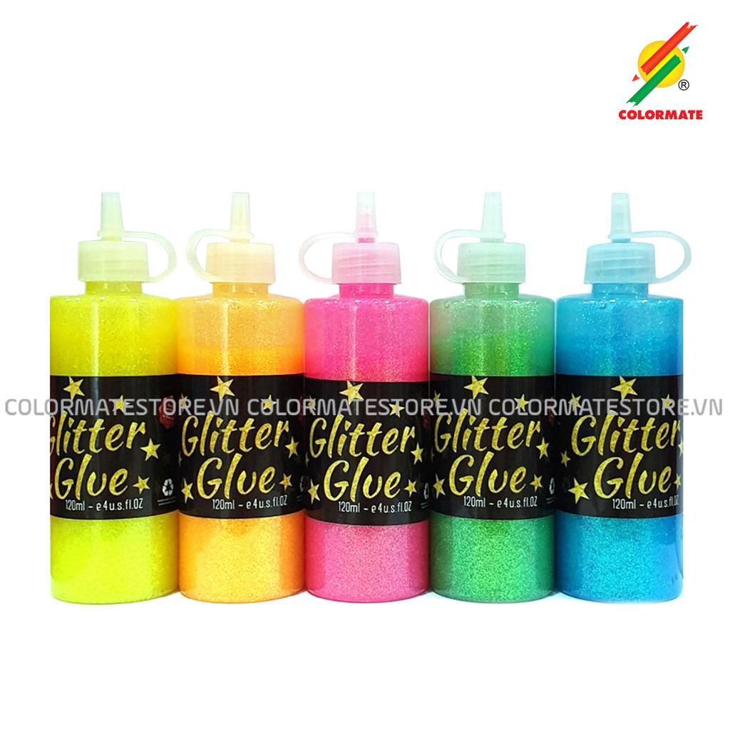 Màu vẽ Colormate Neon Glitter Glue, màu kim tuyến chai 120ml - COLORMATE