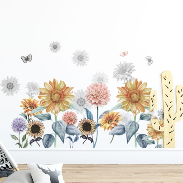 Decal trang trí tường - Những bông hoa xinh xắn sắc nét