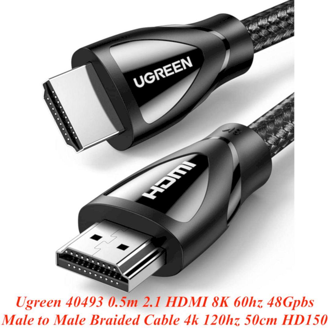 Ugreen UG40493HD150TK 0.5m 2.1 HDMI 8K 60hz 48Gpbs Male to Male Braided Cable 4k 120hz 50cm - HÀNG CHÍNH HÃNG