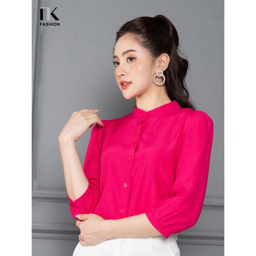 Áo Sơ Mi Cổ Tàu Tay Bồng NK FASHION Thiết Kế Đơn Giản Trơn Màu Trẻ Trung , Chất Vải Nhập Hàn Cao Cấp Không Nhăn NKSM2205008