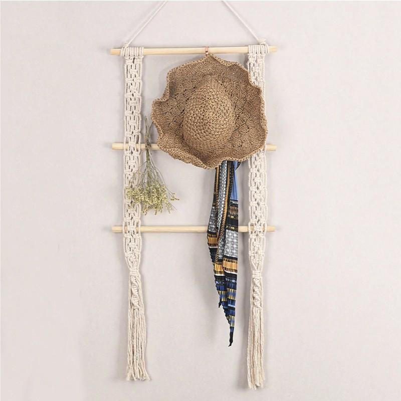 Thang dây treo đồ, giá treo mũ khăn macrame xinh xắn treo tường trang trí nhà cửa, homestay, quán cafe