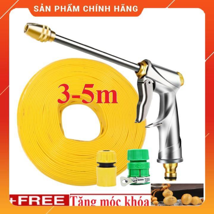 ️ Bộ dây vòi xịt nước rửa xe, tưới cây ,tăng áp 3 lần, loại 3m,5m 206701-Ađầu đồng,cút,nối nhựa v