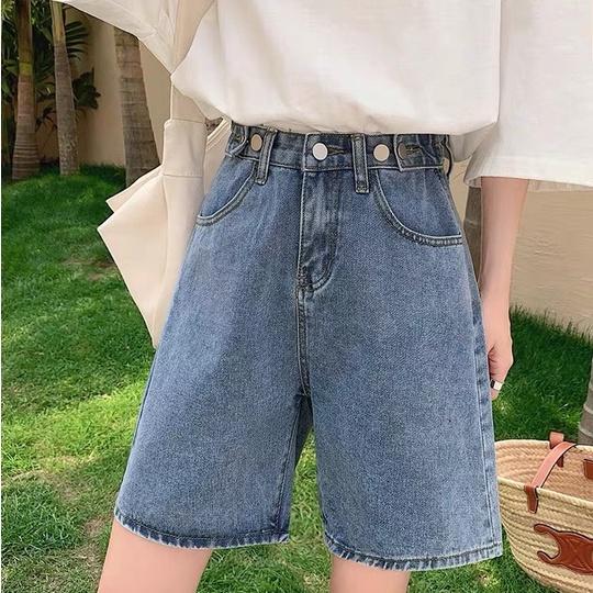 Quần Jean Short Lửng Nữ, Quần Bò Ống Rộng Cạp Cao Mùa Hè Xinh Xắn