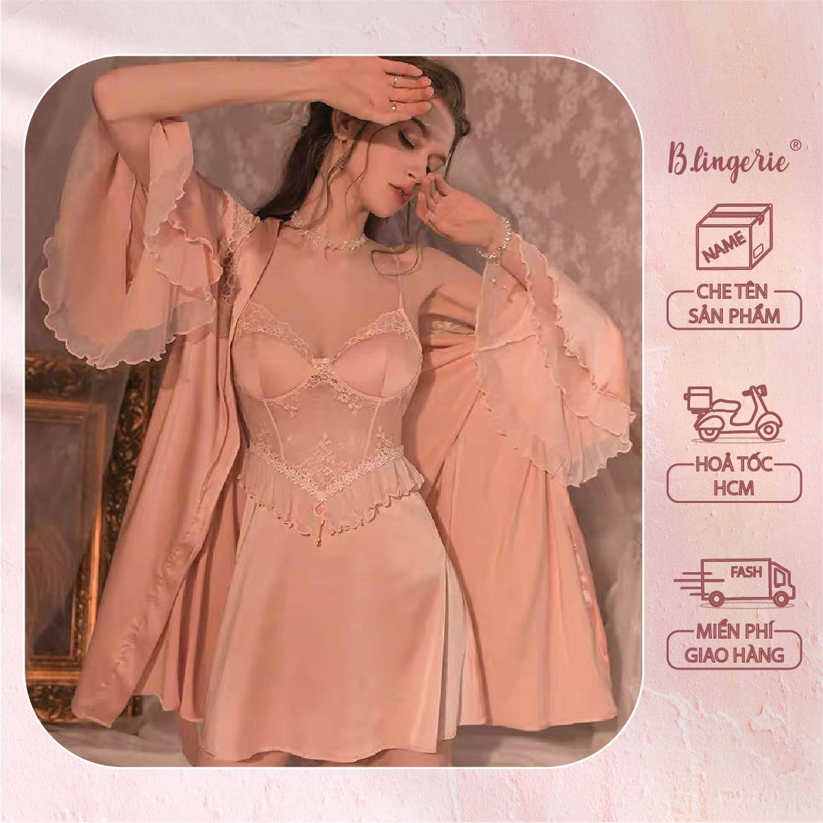 Váy Ngủ Lụa Phối Ren Gợi Cảm (không kèm áo choàng) - B.Lingerie