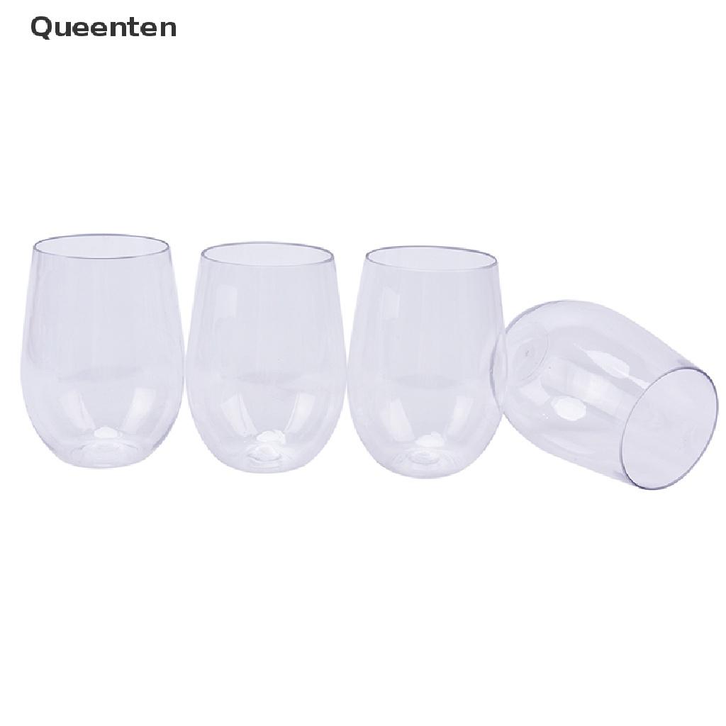 Queenten 4 Pcs Unbreakable Wine Glasses Shatterproof Plastic Glass Safe Reusable Beer Cup VN