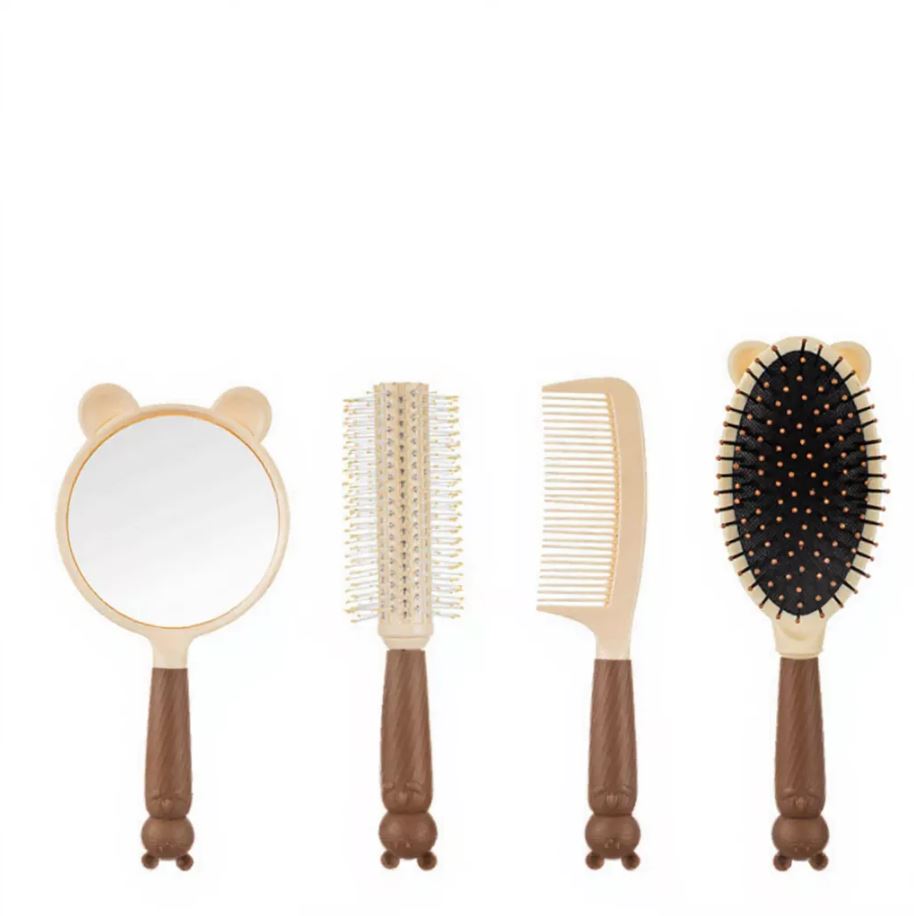 Set Lược Gương 4 Món Cực Xinh Lược Gỡ Rối Chải Tóc Uốn Tạo Kiểu