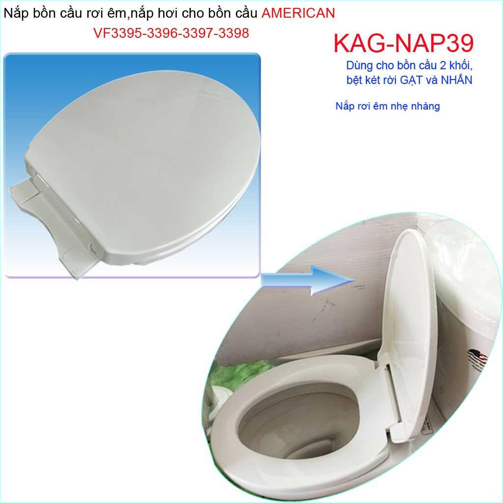 Nắp đậy bồn cầu rơi êm KAG-NAP39, nắp nhựa trắng bóng dày cho bàn cầu American VF3395-VF3396-VF3397-VF3398