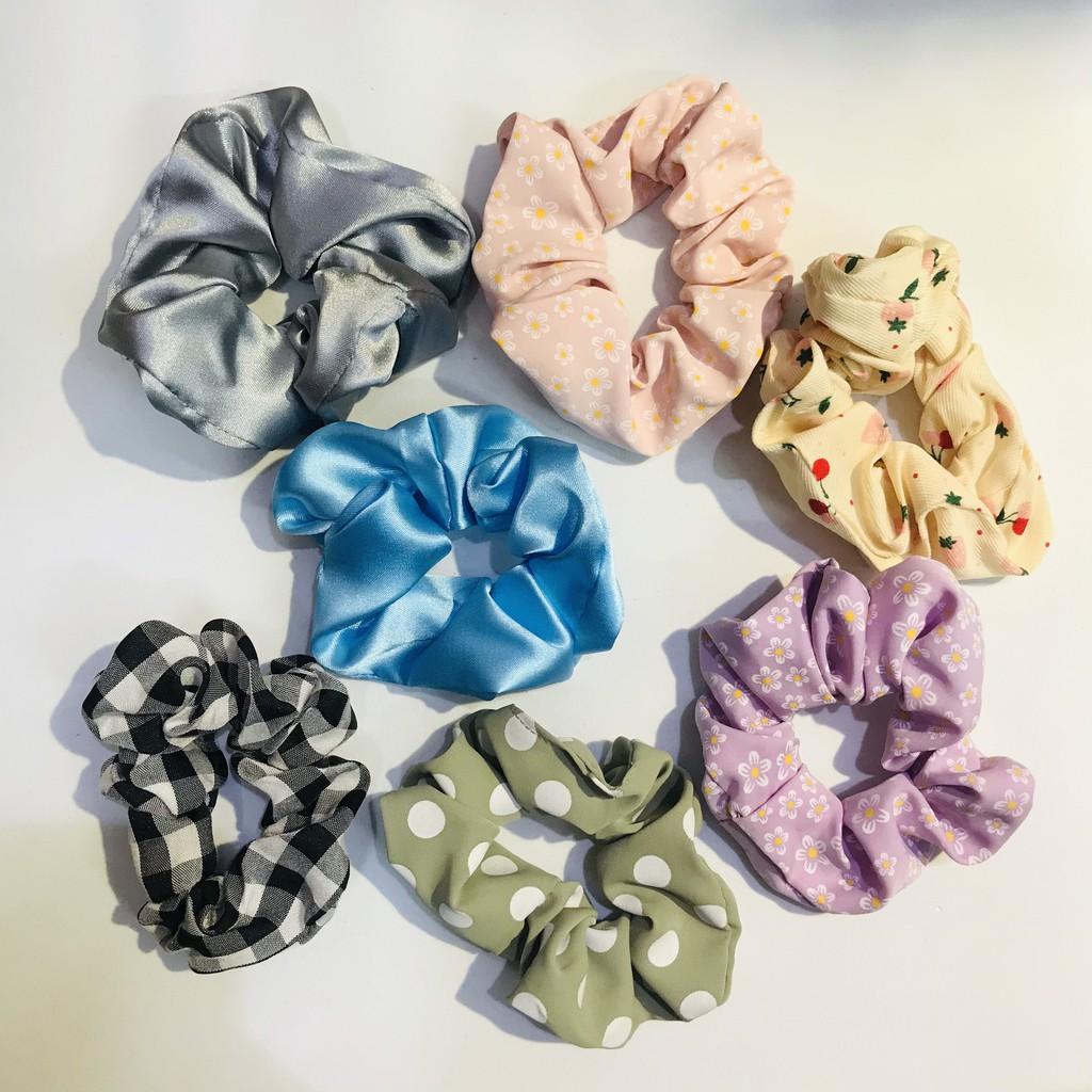 Dây buộc tóc scrunchies đẹp, chun cột tóc vải họa tiết hoa hàn quốc(giao mầu ngẫu nhiên)