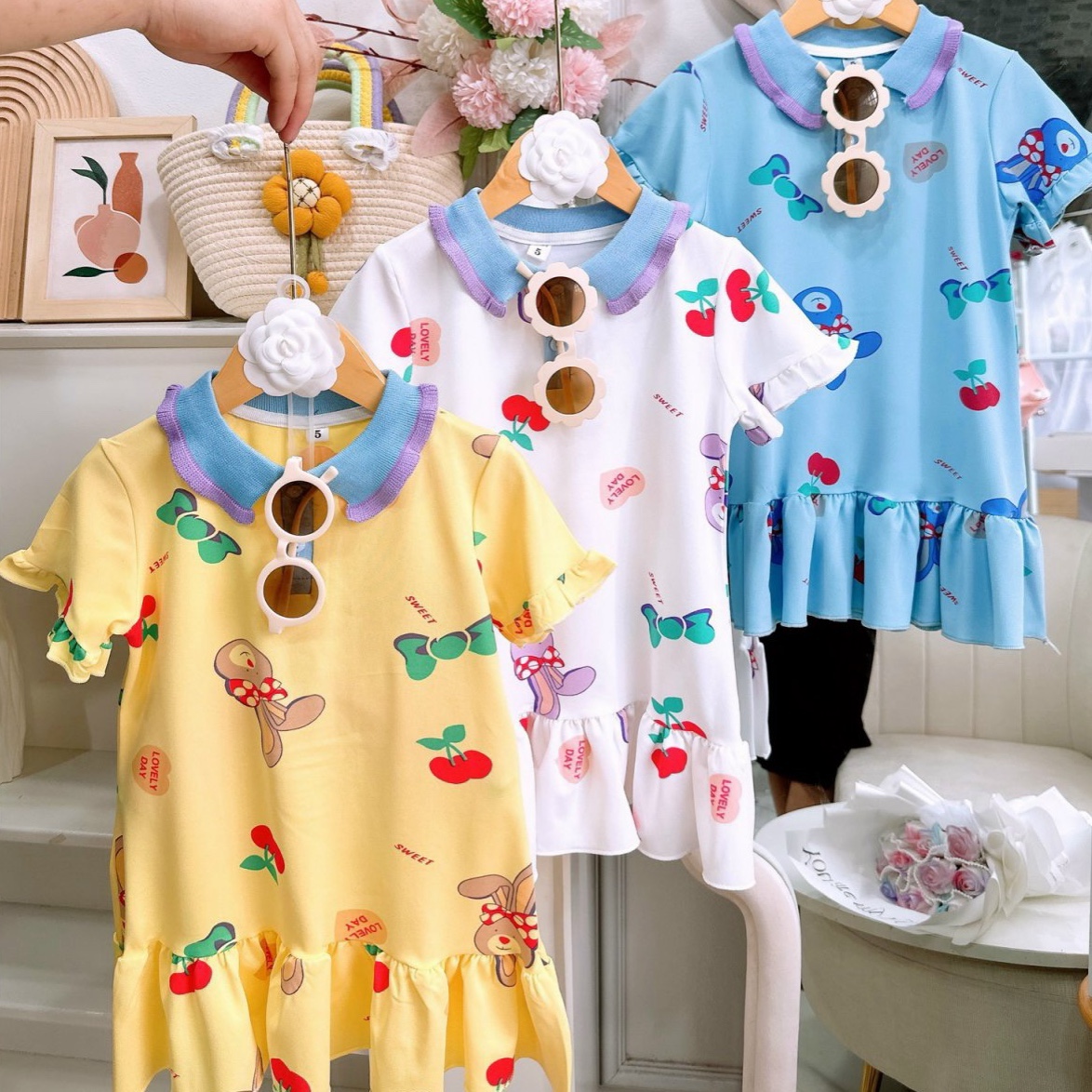 Váy bé gái 10-25kg kiểu dáng polo phong cách Hàn Quốc Baby-S, Đầm bé gái dáng váy dập ly xòe siêu xinh - SD102