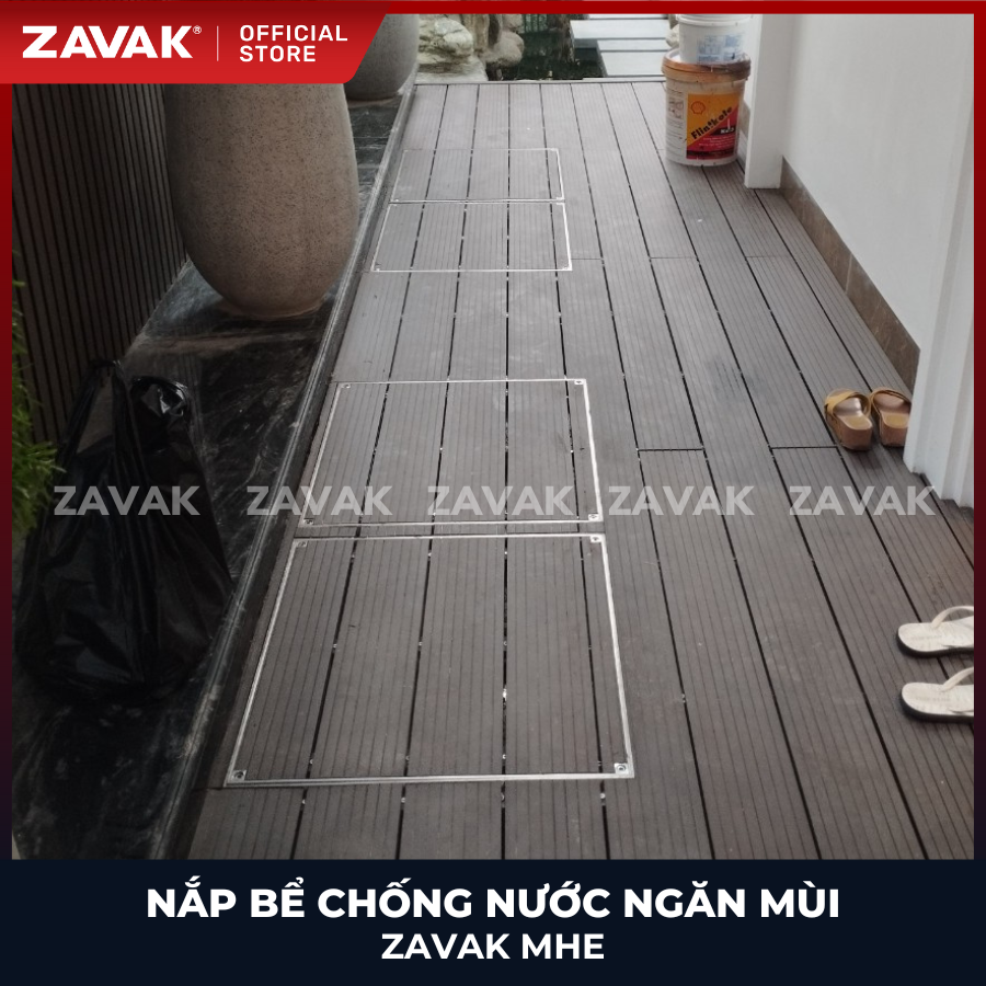 Nắp bể ngầm Zavak MHE-60 KT60x60cm, chống nước, ngăn mùi, lát gạch 1.2cm, chịu tải xe 1.2tấn, inox 304