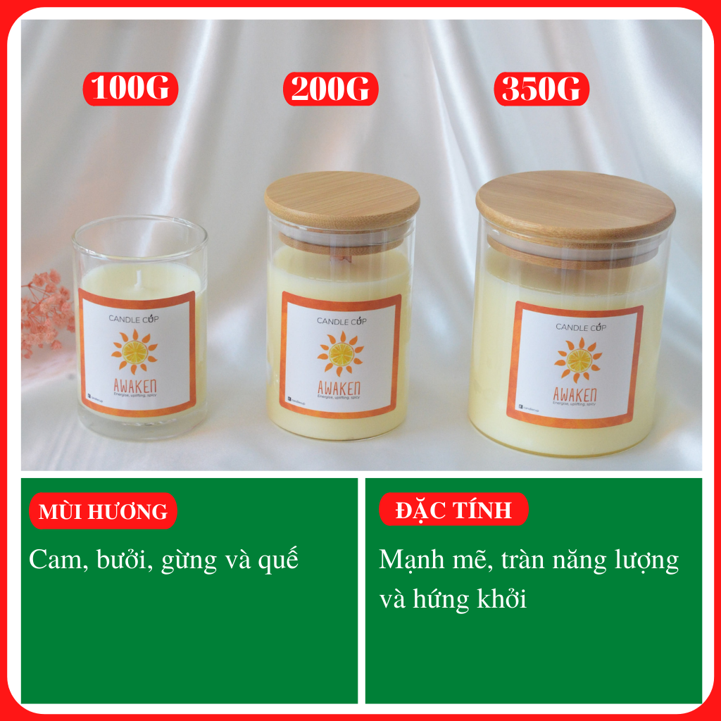 Nến thơm AGAYA CUP (Candle Cup) mùi AWAKEN - Nến thơm tinh dầu hương thiên nhiên và trái cây dịu ngọt