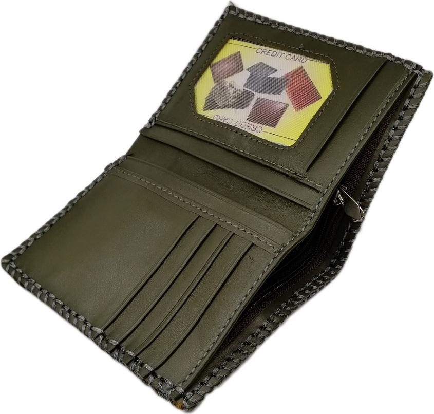 Bóp da bò đứng đan viền handmade FU015