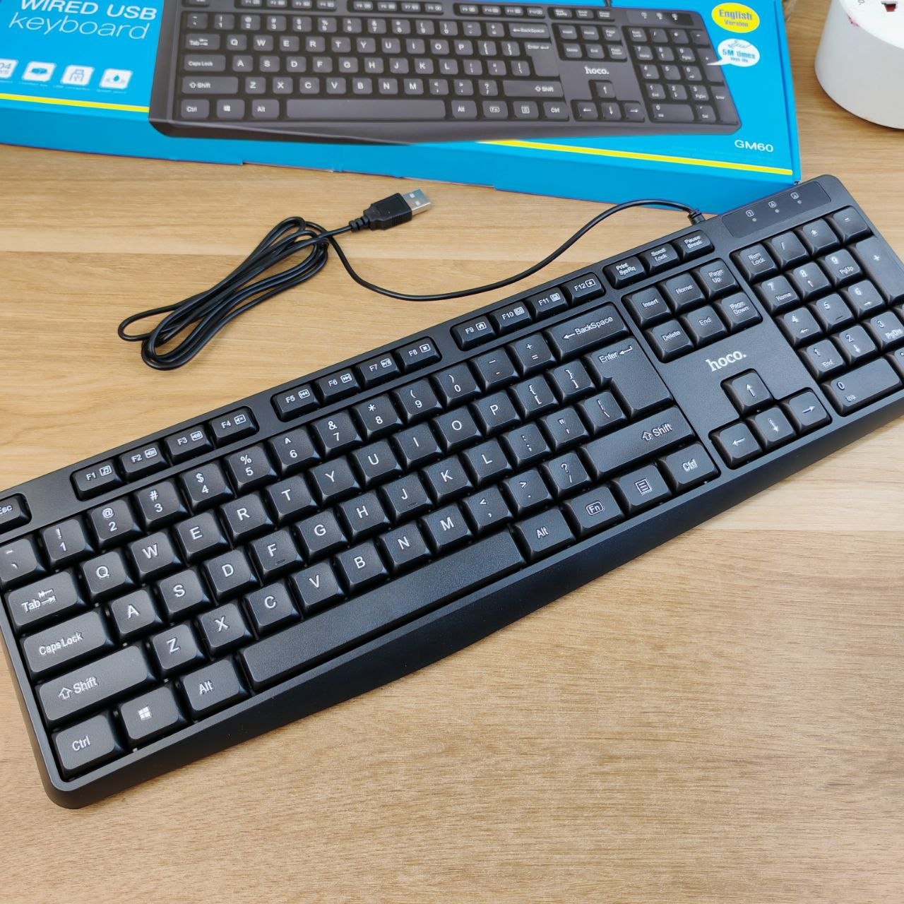 Bàn phím văn phòng có dây Hoco GM60 màu đen 104 phím tiêu chuẩn kết nối dây USB - Hàng chính hãng