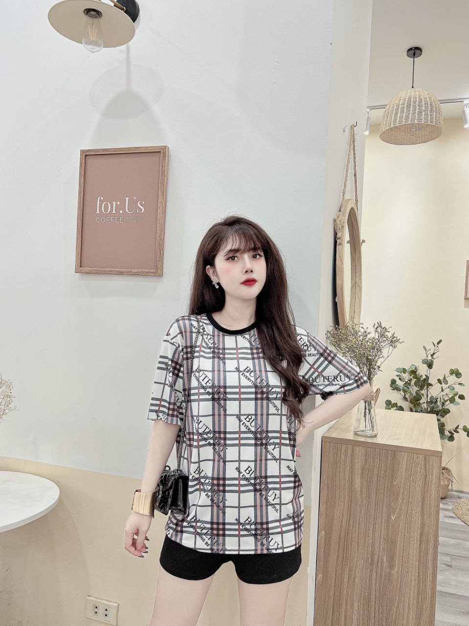 Đồ bộ thun đùi họa tiết caro hiện đại