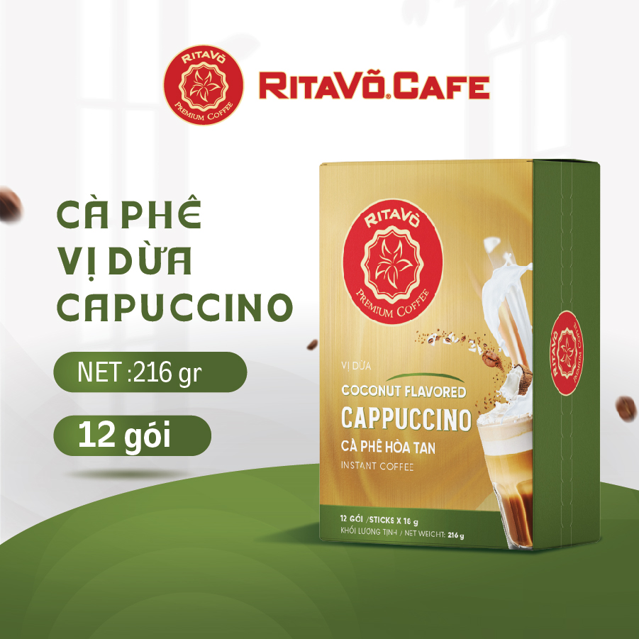 Cà phê hoà tan Rita Võ Cafe Cappuccino coconut [Hộp 216g x 12 gói]