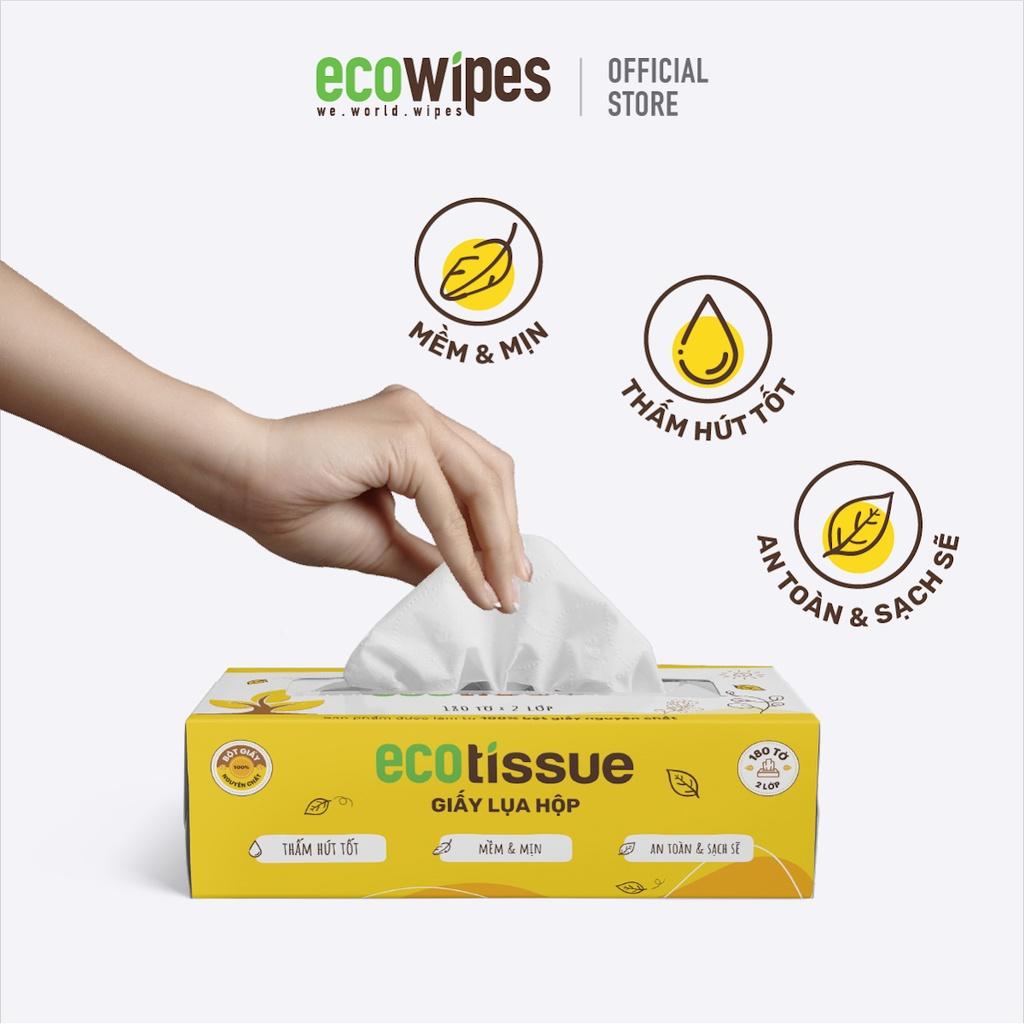 Combo 10 hộp khăn giấy khăn ăn giấy lụa Ecotissue hộp cao cấp 180 tờ siêu mềm mịn thấm hút tốt an toàn khi sử dụng