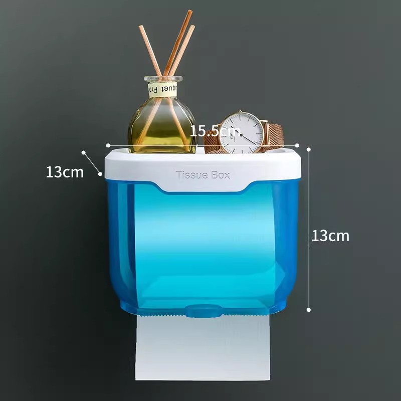 Hộp Đựng Giấy Vệ Sinh Dán Tường, Hộp Đựng Khăn Giấy Có Kệ Để Đồ Chống Thấm Nước Tiện Dụng