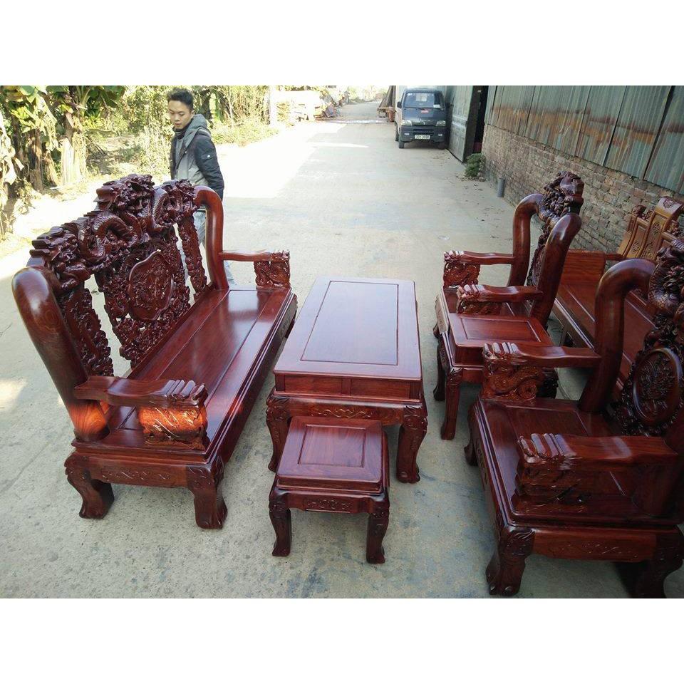 Bàn ghế gỗ phòng khách rồng trầu mặt nguyệt gỗ hương vân