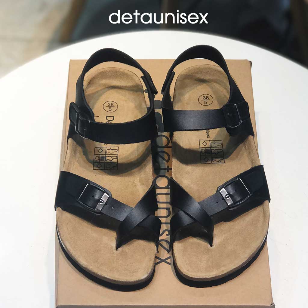 Giày sandal xỏ ngón đế trấu nam nữ quai hậu xé dán Detaunisex màu ĐEN - SATA22D