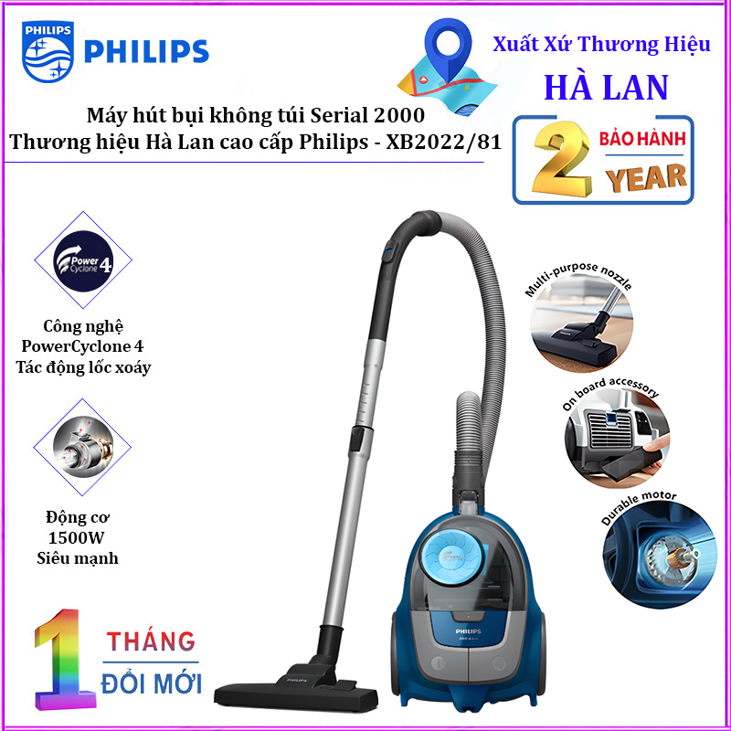 HÀNG CHÍNH HÃNG - Máy hút bụi không túi Serial 2000, thương hiệu Hà Lan cao cấp Philips - XB2022/81. Bảo hành 2 năm, công suất 1500W