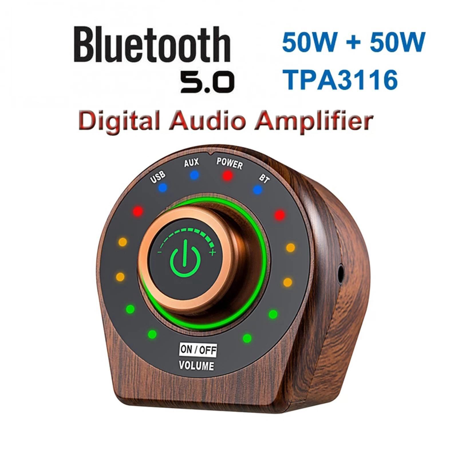 Mini Bluetooth Power Amplifier Wood Grain HiFi 100W Class-D Digital Amp