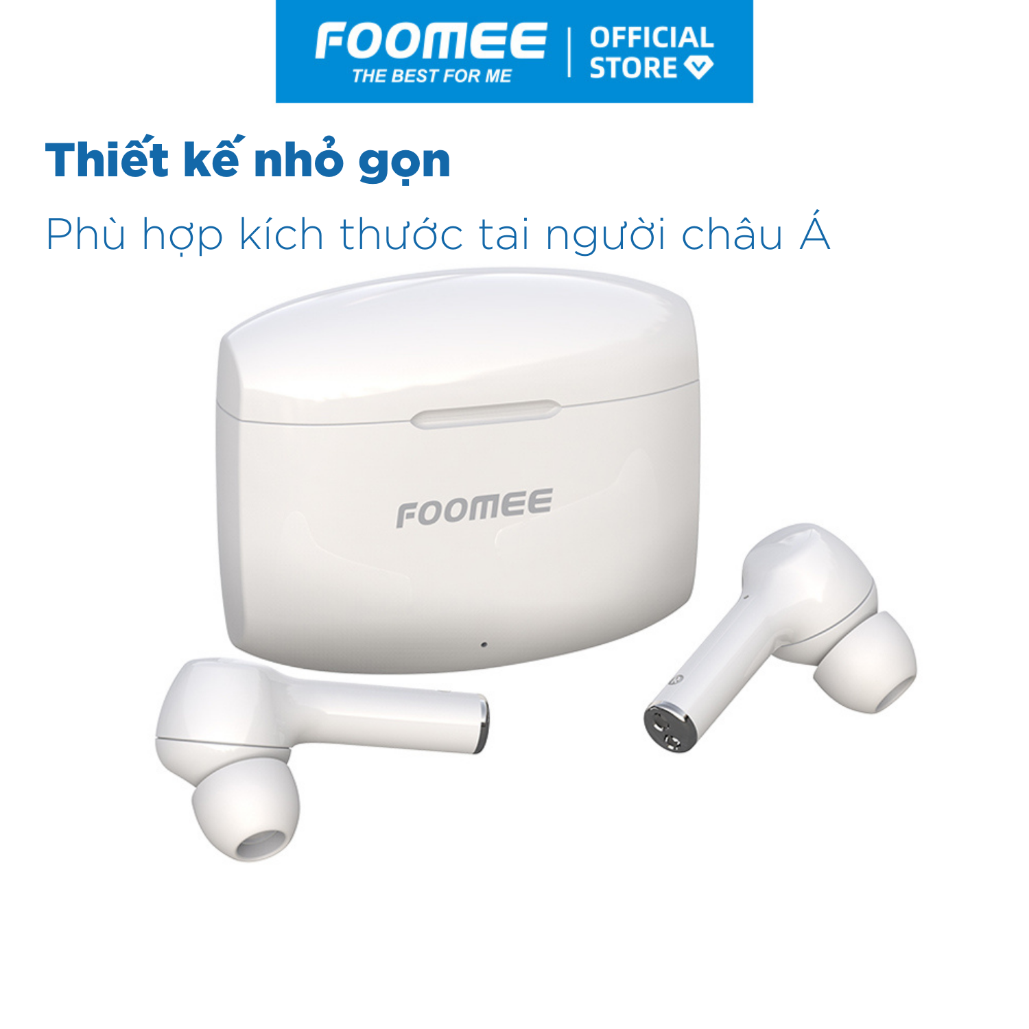 Tai Nghe Bluetooth Nhét Tai Không Dây Chống Ồn TWS FOOMEE PA56 Chất Lượng Âm Thanh Trung Thực - Màu Trắng - Hàng Chính Hãng