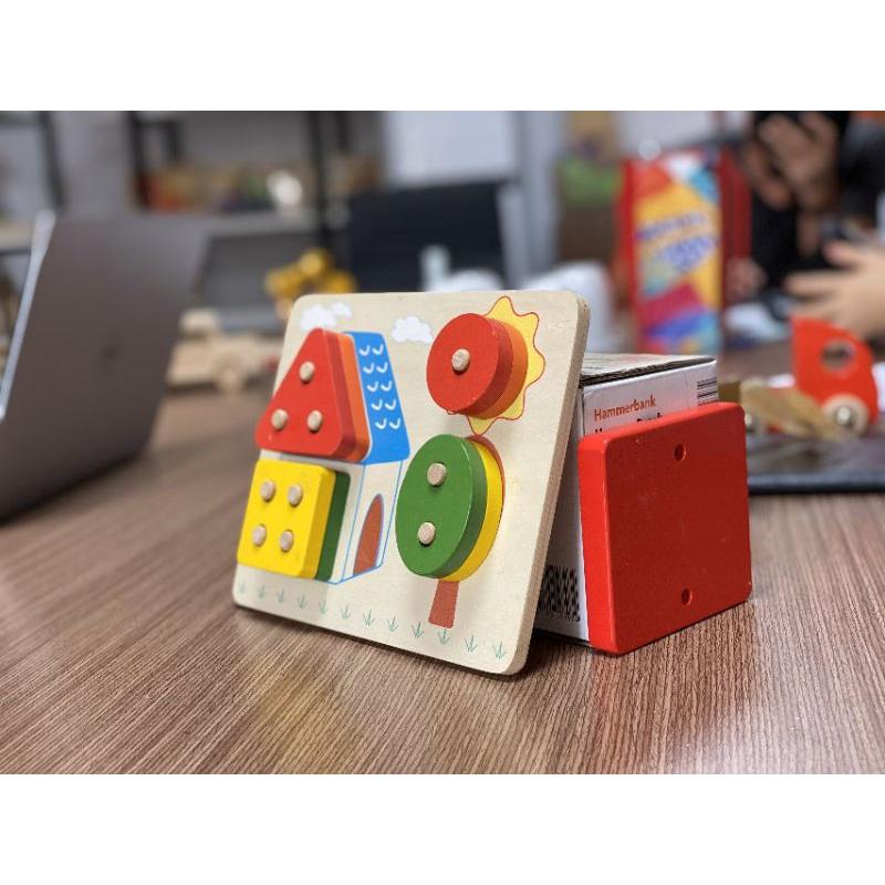 ĐỒ CHƠI- MONTESSORI 4 CỌC KHỐI MINI-Đồ chơi gỗ an toàn, sáng tạo, phát triển trí tuệ,thông minh cho bé