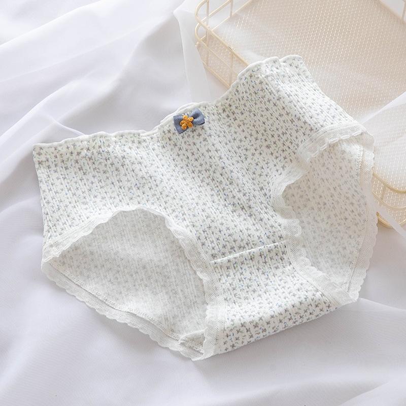 Quần lót nữ cotton gân tăm cao cấp hoa nhí xanh năm cánh 2829