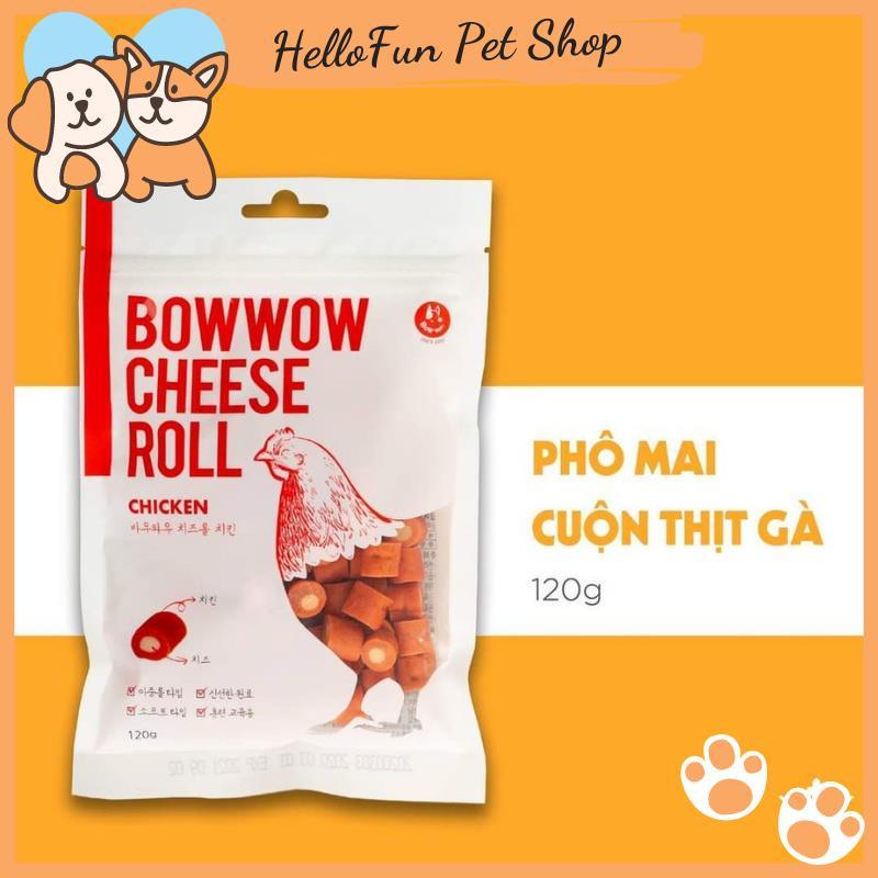 Phomai cuộn cá hồi, Phomai cuộn thịt gà Bowwow - Đồ thưởng cho chó mèo (Gói 120g
