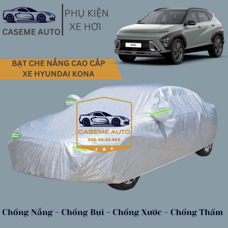 [HYUNDAI KONA] Bạt phủ xe ô tô tráng nhôm cao cấp dành cho xe HYUNDAI KONA, 3 lớp chống nóng, chống thấm, chống bụi - Hàng Chính Hãng