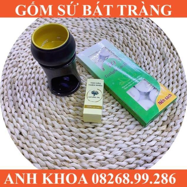 Set bếp đốt tinh dầu kèm 3 viên nến và lọ tinh dầu - Gốm sứ Bát Tràng Anh Khoa