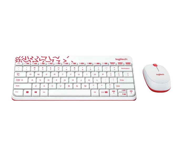 Combo Chuột Phím Không Dây Logitech Mk240 - Nhỏ Gọn, 1 Đầu Thu Usb, Không Dây 10M, Pin Lâu Vượt Trội - Hàng Chính Hãng - Trắng - Đỏ