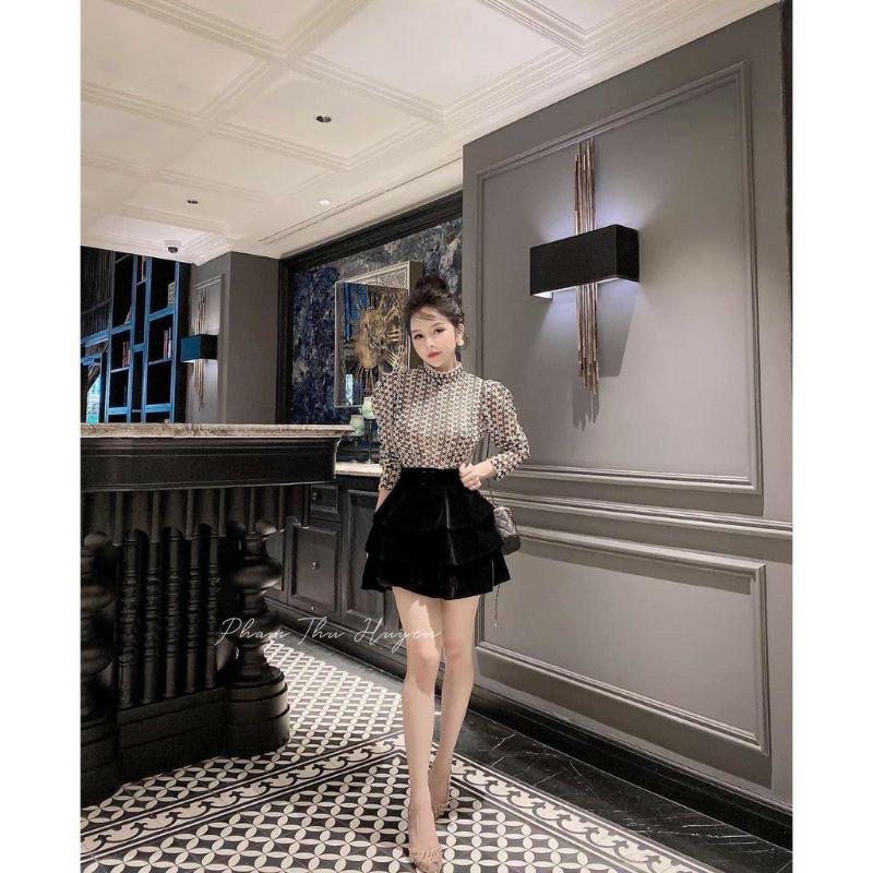 Set váy đầm tầng xếp ly Áo ren sexy Hàn Quốc loại đẹp