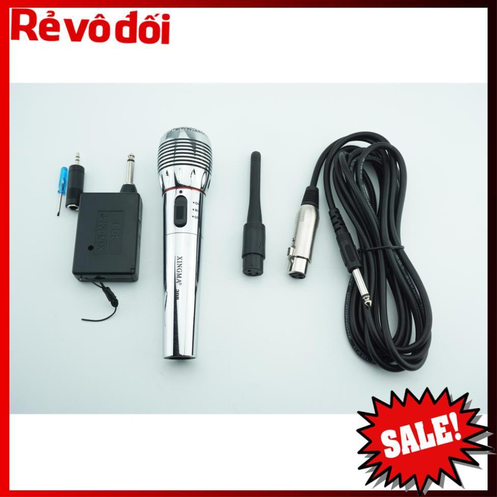 Micro karaoke không dây,  Free ship Mic hát karaoke không dây kết hợp có dây AK 308 cao cấp chống hú