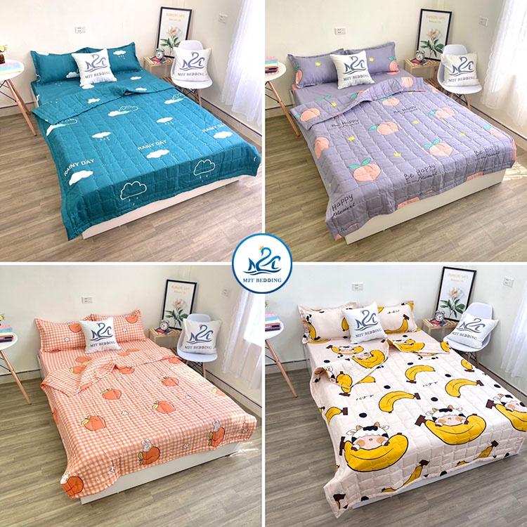 Bộ chăn ga gối hè cotton poly M2T Bedding, chăn hè trần bông họa tiết mền đáng yêu