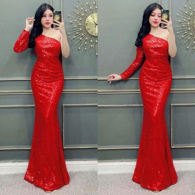 Đầm Maxi body lệch vai tay dài SANG TRỌNG -MS73V- Size M/L đến 57kgMM MM