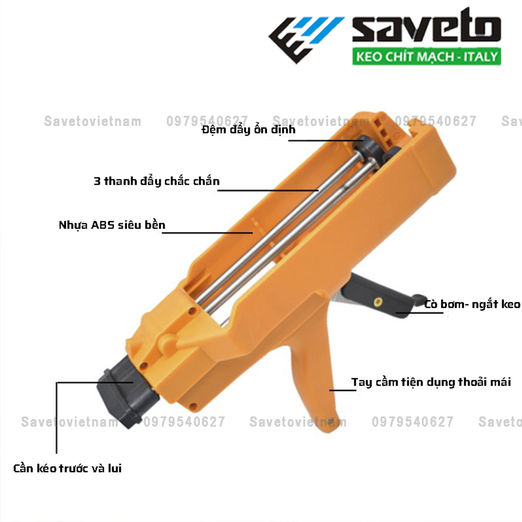 Súng bơm keo chít mạch 2 thành phần - Súng bắn keo chà ron dùng để thi công keo chít mạch Saveto.