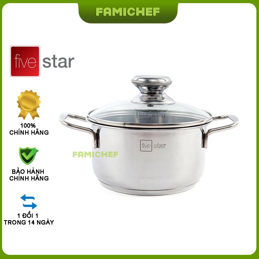 Nồi inox 3 đáy nắp kính FiveStar FSN16001 16cm