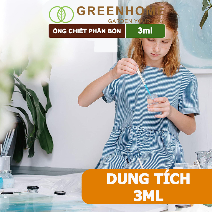 Ống pipet Greenhome, 3ml, D15cm, chiết phân bón dạng nước, có vạch định lượng, đa năng, tiện dụng