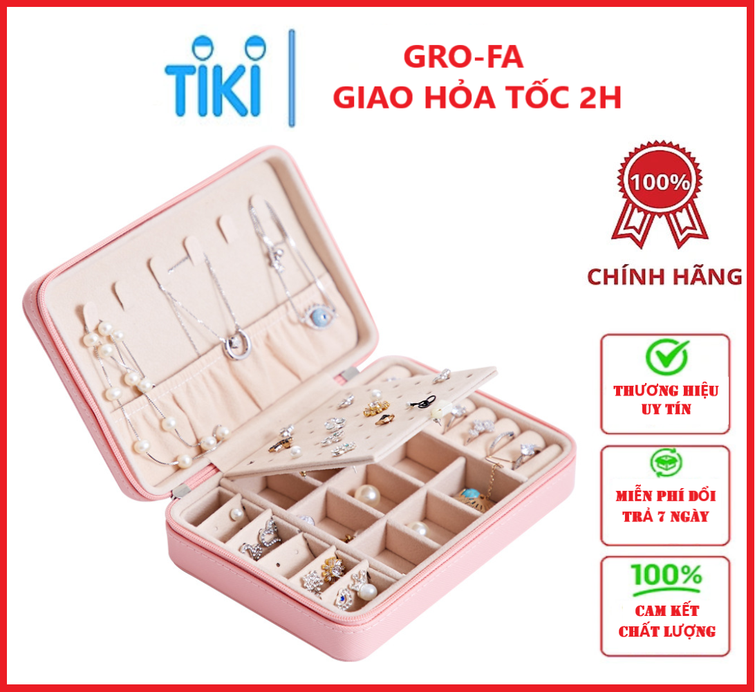Hộp Đựng Trang Sức Bằng Da Pu Nhiều Mẫu , Nhiều Cỡ - Chính Hãng Grofa - Mẫu 02 Màu Hồng Ko Gương