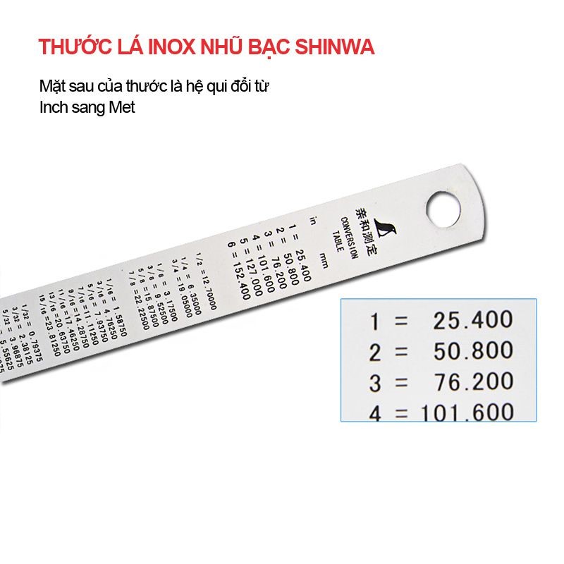 THƯỚC LÁ INOX MẠ NHŨ BẠC SHINWA