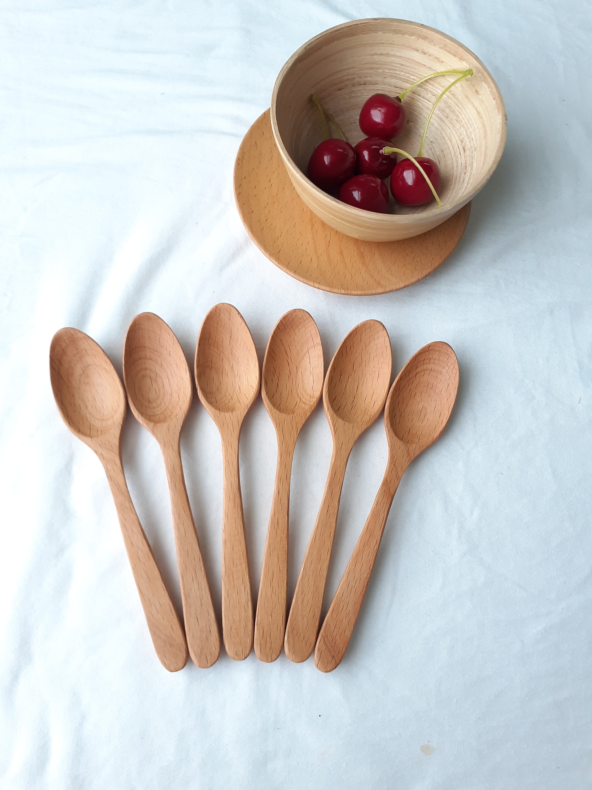 Bộ 6 thìa uống sinh tố, cafe GỖ ĐÀO cỡ vừa 15 cm x 2,5 cm