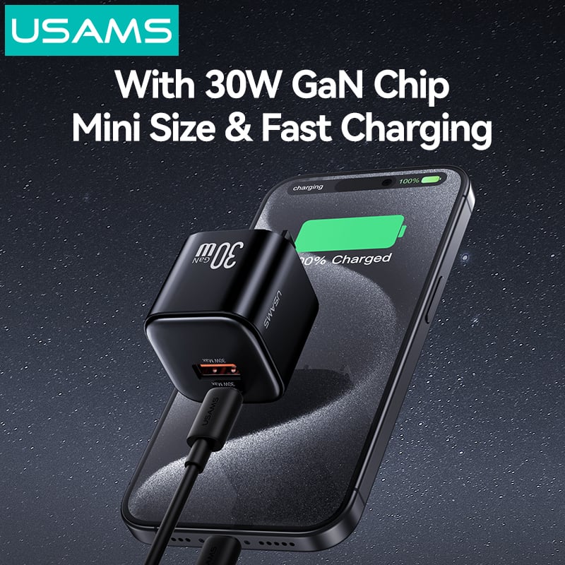 Củ Sạc Nhanh 2 cổng C+A USAMS CC270 30W (GaN Charger) Hàng Chính Hãng