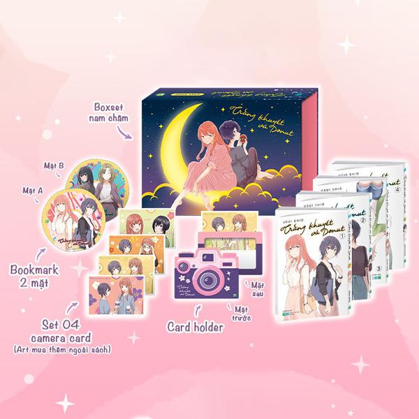 Sách - Boxset Manga - Trăng Khuyết Và Donut: Hộp 4 Tập - Bản Đặc Biệt - Tặng Kèm Bookmark 2 Mặt + Set 4 Camera Card + Card Holder