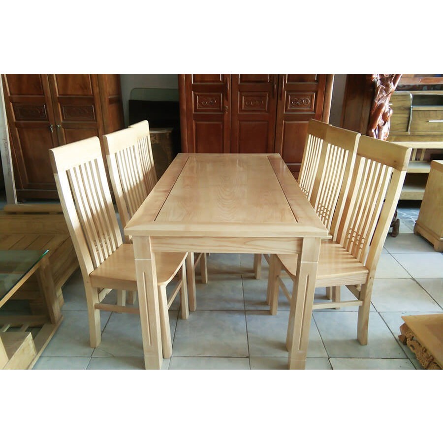 Bộ bàn ăn gỗ sồi khung tranh 6 ghế , bộ bàn ăn gỗ mặt liền (FREESHIP 50 KM )