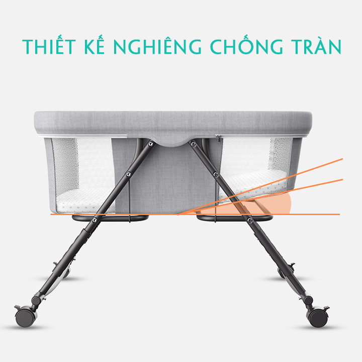 Nôi gấp gọn kèm màn, có bánh xe, gối, nệm. Nôi vải cao cấp cho bé từ sơ sinh tới 24 tháng