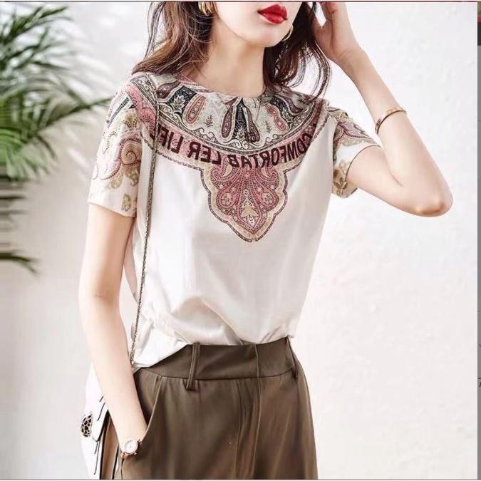 Xả kho Áo thun nữ tay ngắn phối hoa xinh xắn Áo thun cotton chất liệu cao cấp