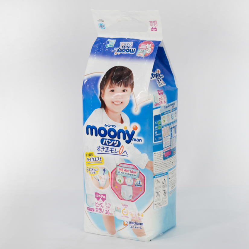 Tã quần Moony Man bé gái size XXL 26 miếng (cho bé 13 - 28kg)