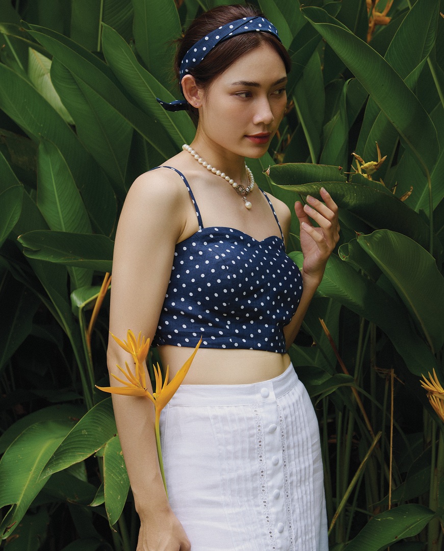 Áo Croptop Bratop Hai Dây Ngắn Hở Bụng Linen Vải Lanh Chấm Bi Hải Tinh Top208 thời trang thiết kế Hity