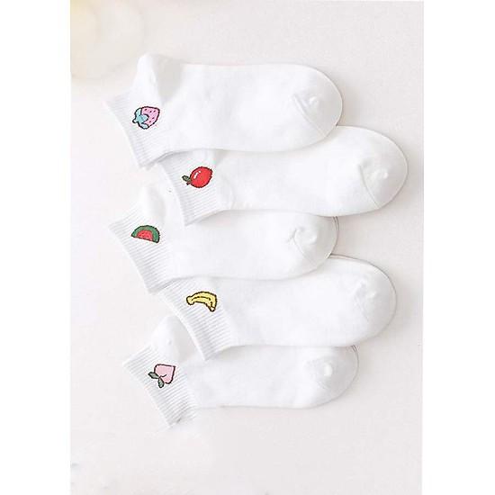 Combo 5 đôi tất trắng Xuất Nhật mix hình hoa quả - DMA store